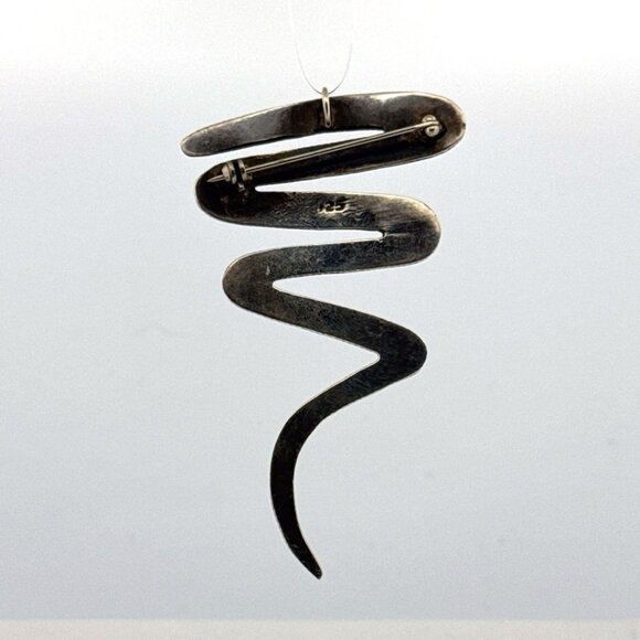 Estate Modernist Sterling Silver 925 Spiral Brooch Pin & Pendant, 77.5mm, 15.7g - Picture 3 of 8